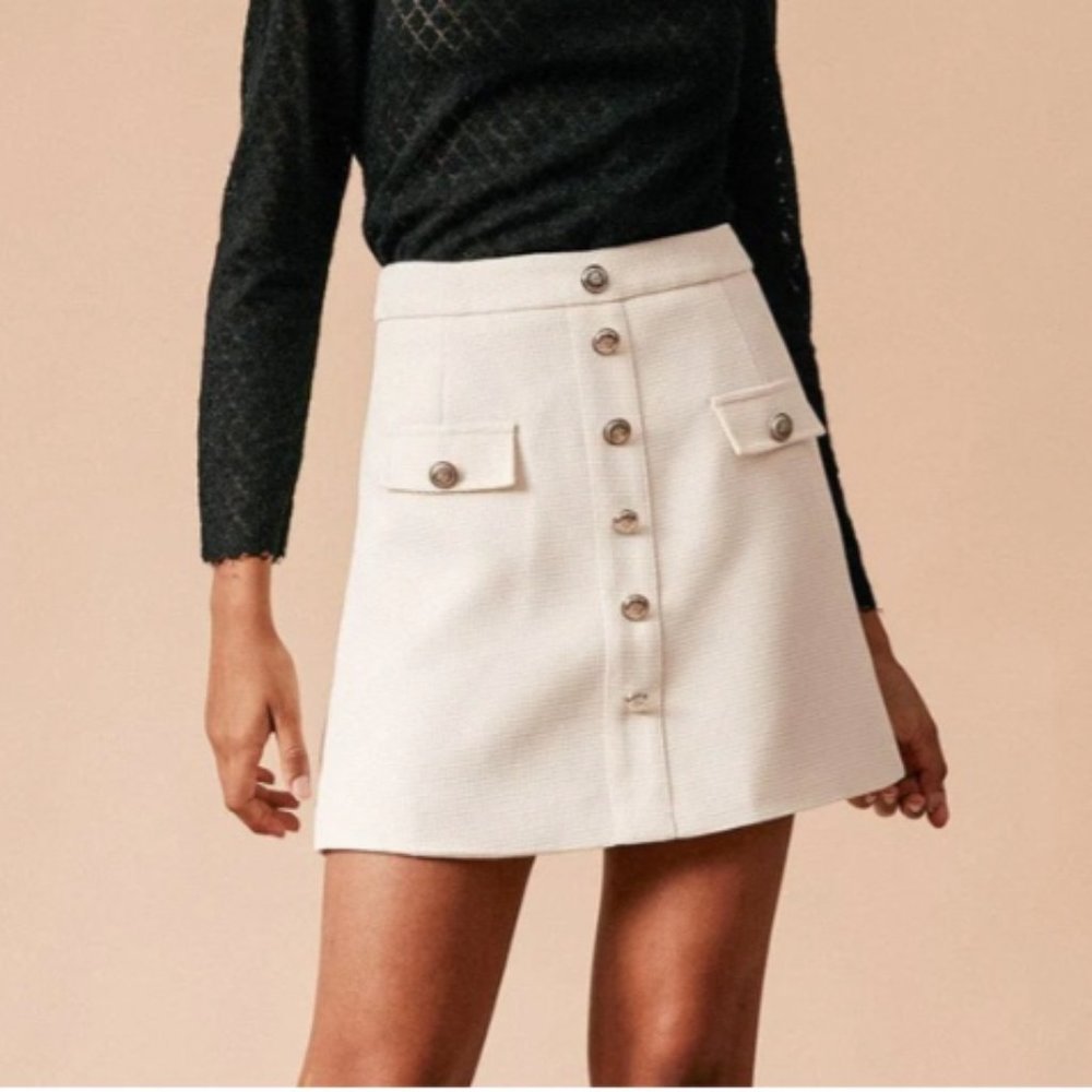 High Waisted Single-breasted Tweed Skirt